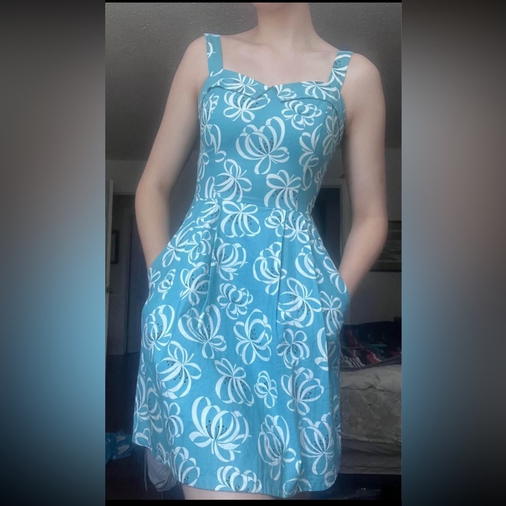 Teal Floral Sweetheart Mini Dress with Pockets